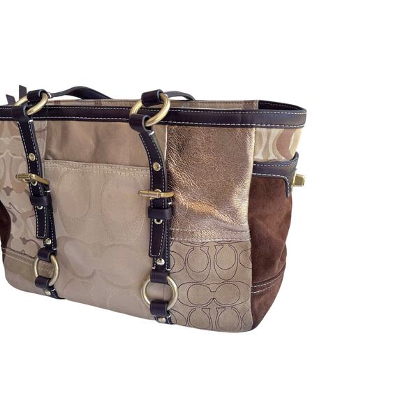 Vintage Coach Patchwork Signature Jacquard & Suede Gold/Tan Tote F06Q‑10383 - Picture 4 of 11